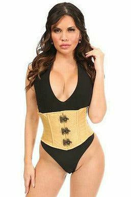 Top Drawer Gold Brocade Steel Boned Mini Cincher w/Clasps-Daisy Corsets