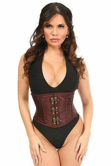 Top Drawer Brown Brocade Steel Boned Mini Cincher w/Clasps-Daisy Corsets