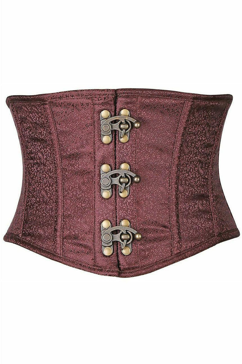 Top Drawer Brown Brocade Steel Boned Mini Cincher w/Clasps-Daisy Corsets