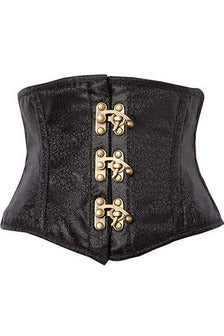 Top Drawer Black Brocade Steel Boned Mini Cincher w/Clasps-Daisy Corsets