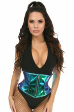 Top Drawer Teal/Blue Holo Steel Boned Mini Cincher-Daisy Corsets