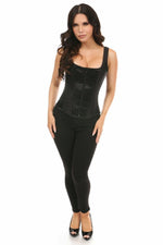 Top Drawer Black Satin Steel Boned Corset w/Straps-Daisy Corsets