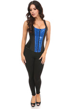 Top Drawer Black Satin & Blue Sequin Steel Boned Corset w/Straps-Daisy Corsets