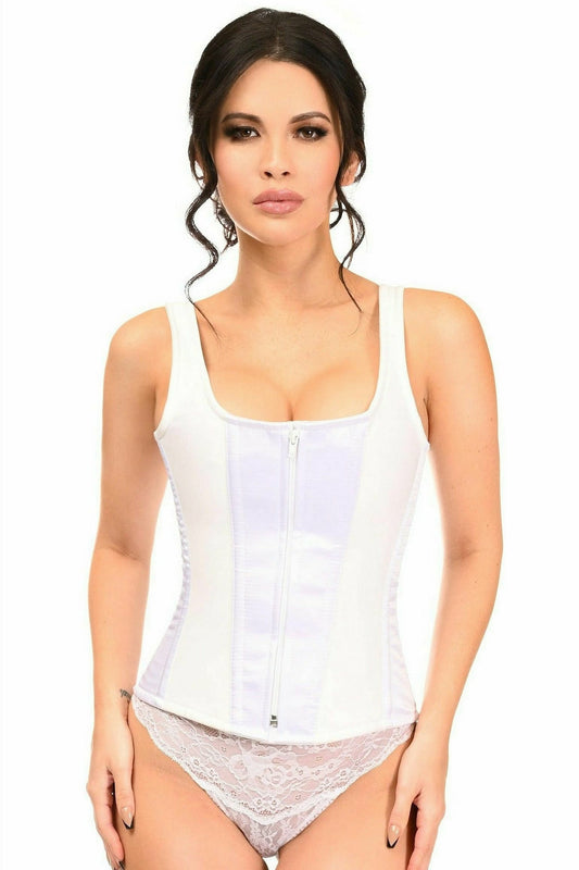 Top Drawer White Satin Steel Boned Corset w/Straps-Daisy Corsets