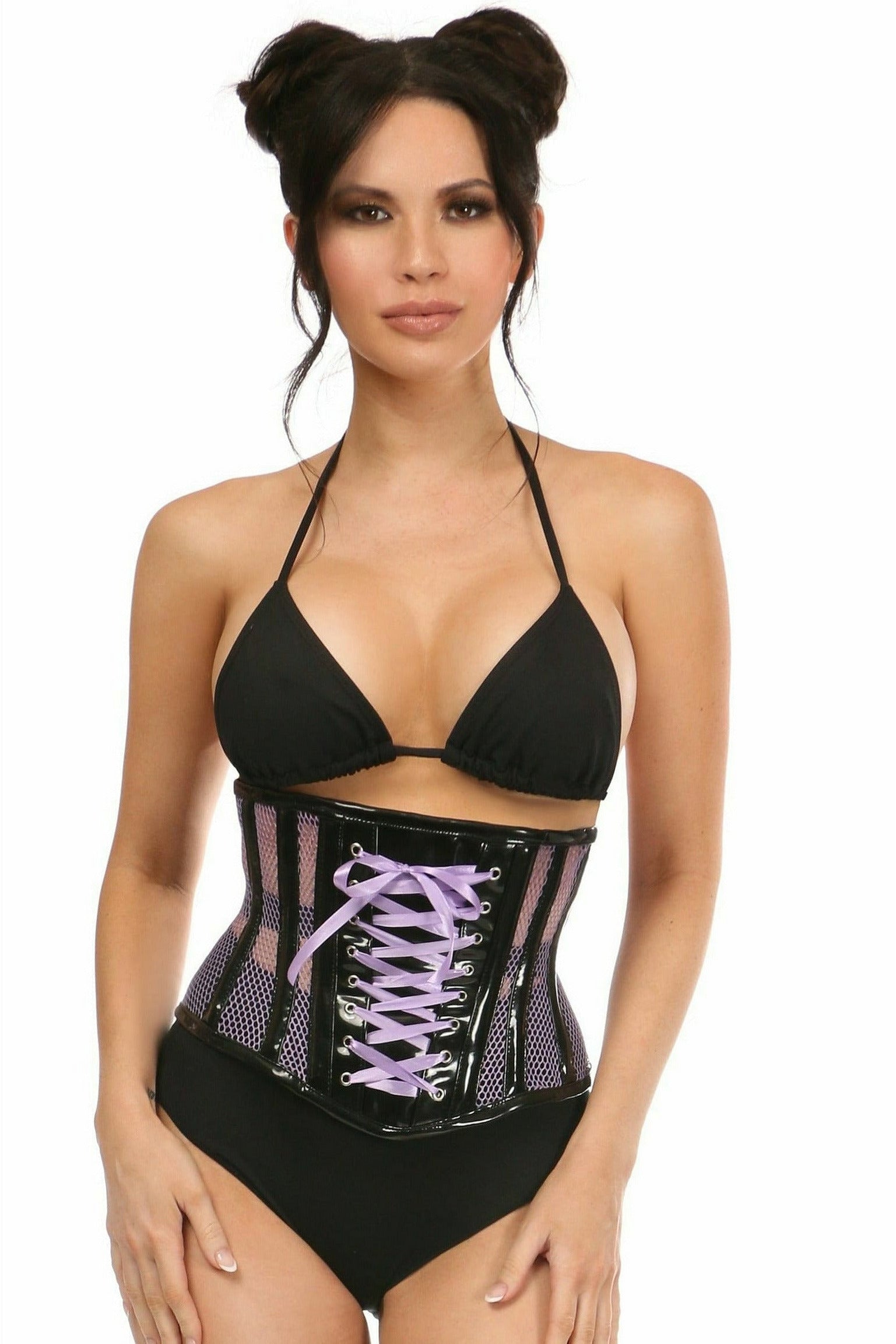 Top Drawer Purple Patent & Fishnet Underbust Corset-Daisy Corsets