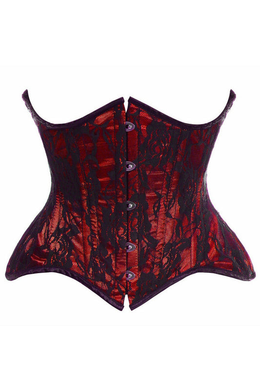 Top Drawer Red w/Black Lace Double Steel Boned Curvy Cut Waist Cincher Corset-Daisy Corsets