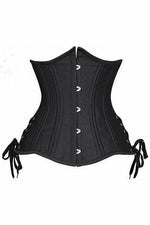 Top Drawer Black Satin Double Steel Boned Curvy Cut Waist Cincher Corset w/Lace-Up Sides-Daisy Corsets