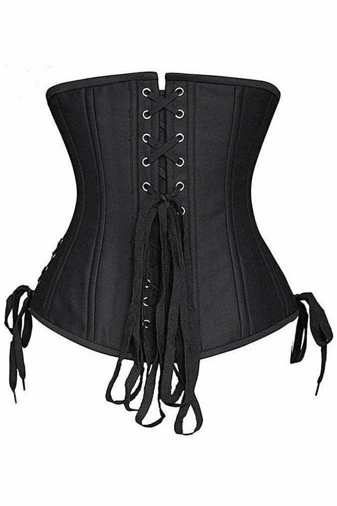 Top Drawer Black Satin Double Steel Boned Curvy Cut Waist Cincher Corset w/Lace-Up Sides-Daisy Corsets