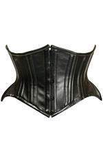 Top Drawer Black Faux Leather Double Steel Boned Curvy Cut Waist Cincher-Daisy Corsets