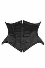 Top Drawer Black Satin Double Steel Boned Curvy Cut Waist Cincher-Daisy Corsets