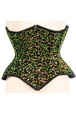 Top Drawer Multi Green Sequin Curvy Cut Waist Cincher Corset-Daisy Corsets