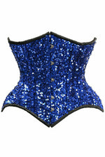 Top Drawer Steel Boned Blue Sequin Curvy Cut Waist Cincher Corset-Daisy Corsets