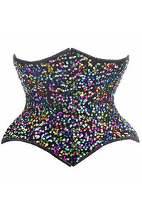 Top Drawer Rainbow Sequin Steel Boned Curvy Cut Waist Cincher Corset-Daisy Corsets