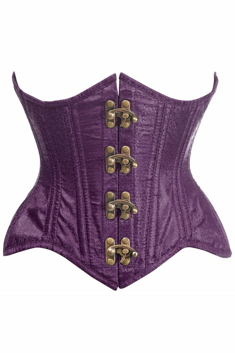 Top Drawer Double Steel Boned Plum Brocade Curvy Underbust Corset-Daisy Corsets