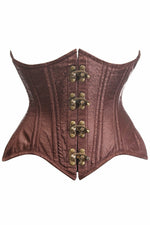 Top Drawer Double Steel Boned Brown Brocade Curvy Underbust Corset-Daisy Corsets