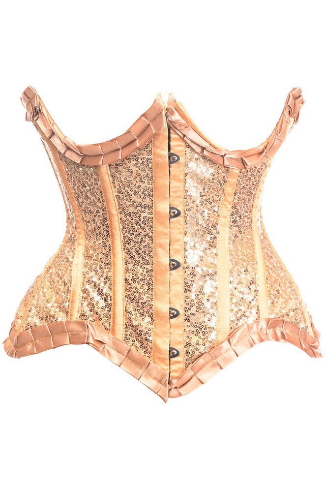 Top Drawer Gold Satin & Sequin Underwire Curvy Cut Steel Boned Waist Cincher Corset-Daisy Corsets