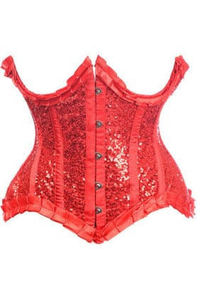 Top Drawer Red Satin & Sequin Underwire Curvy Cut Steel Boned Waist Cincher Corset-Daisy Corsets