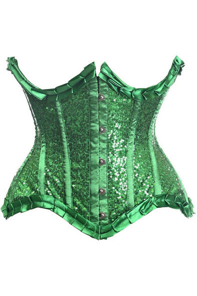 Top Drawer Green Satin & Sequin Underwire Curvy Cut Steel Boned Waist Cincher Corset-Daisy Corsets