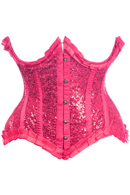 Top Drawer Fuchsia Satin & Sequin Underwire Curvy Cut Steel Boned Waist Cincher Corset-Daisy Corsets