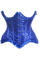 Top Drawer Blue Satin & Sequin Underwire Curvy Cut Steel Boned Waist Cincher Corset-Daisy Corsets