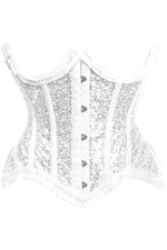 Top Drawer White/Silver Satin & Sequin Underwire Curvy Cut Steel Boned Waist Cincher Corset-Daisy Corsets