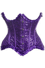 Top Drawer Purple Satin & Sequin Underwire Curvy Cut Steel Boned Waist Cincher Corset-Daisy Corsets