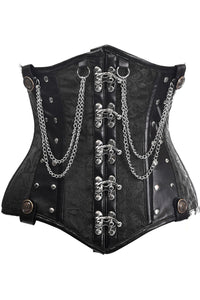 Top Drawer Black Brocade Steel Boned Underbust Corset w/Chains and