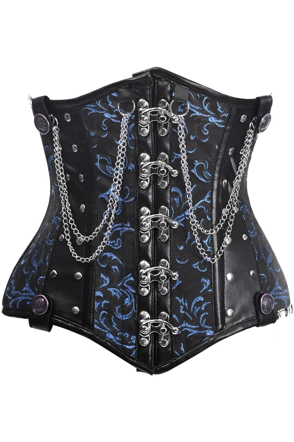Top Drawer Black/Blue Steel Boned Underbust Corset w/Chains and