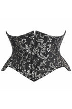 Top Drawer Black/Silver Brocade Double Steel Boned Mini Cincher Corset-Daisy Corsets