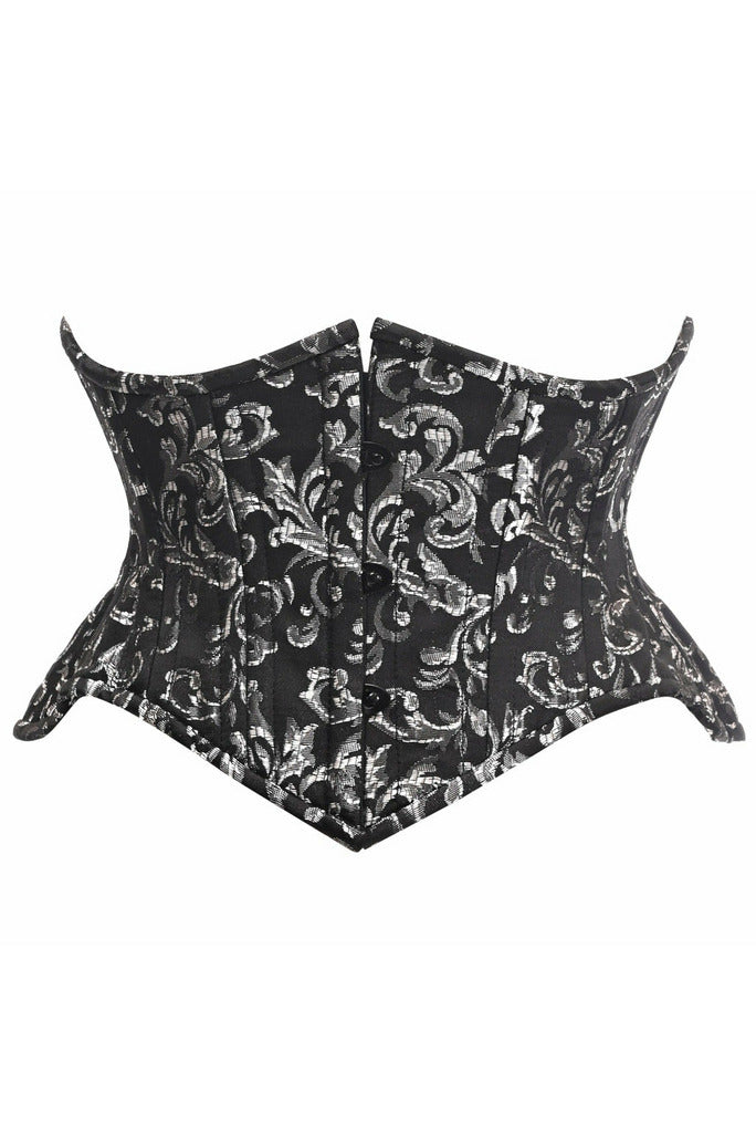 Top Drawer Black/Silver Brocade Double Steel Boned Mini Cincher Corset-Daisy Corsets