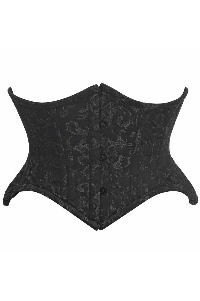 Top Drawer Black/Black Brocade Double Steel Boned Mini Cincher Corset-Daisy Corsets