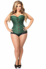 Top Drawer Dark Green Brocade Steel Boned Corset w/Clasp Closure-Daisy Corsets