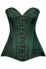 Top Drawer Dark Green Brocade Steel Boned Corset w/Clasp Closure-Daisy Corsets