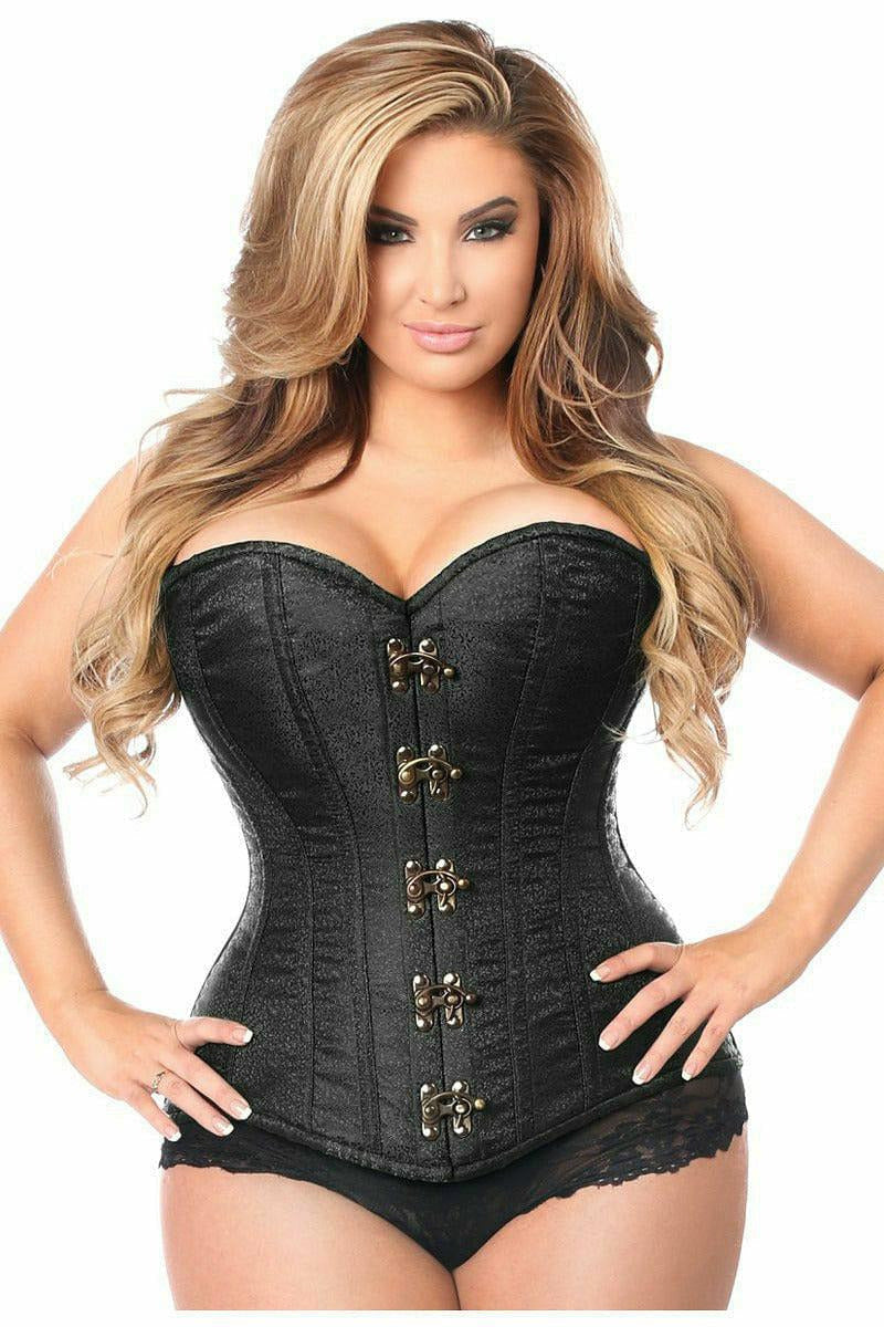 Top Drawer Black Brocade Steel Boned Corset w/Clasp Closure-Daisy Corsets