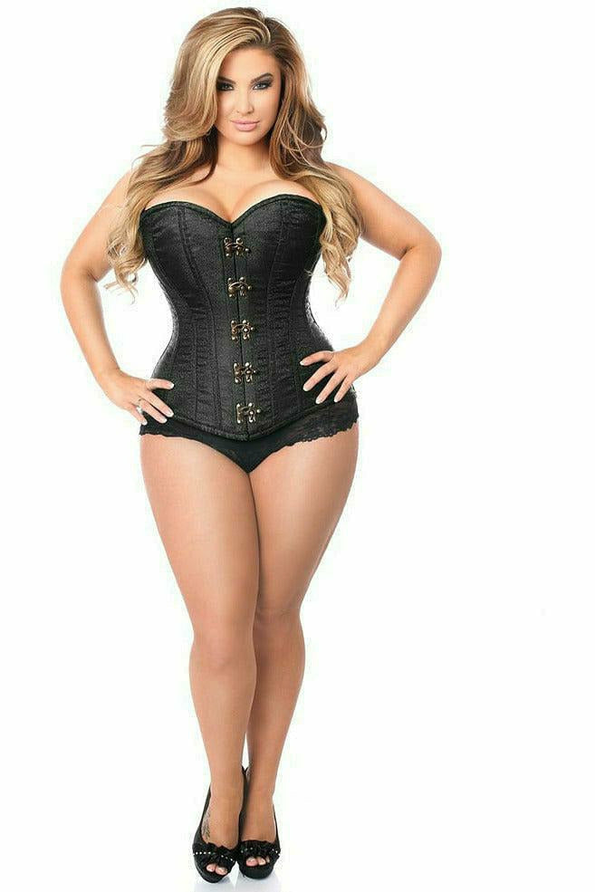 Top Drawer Black Brocade Steel Boned Corset w/Clasp Closure-Daisy Corsets