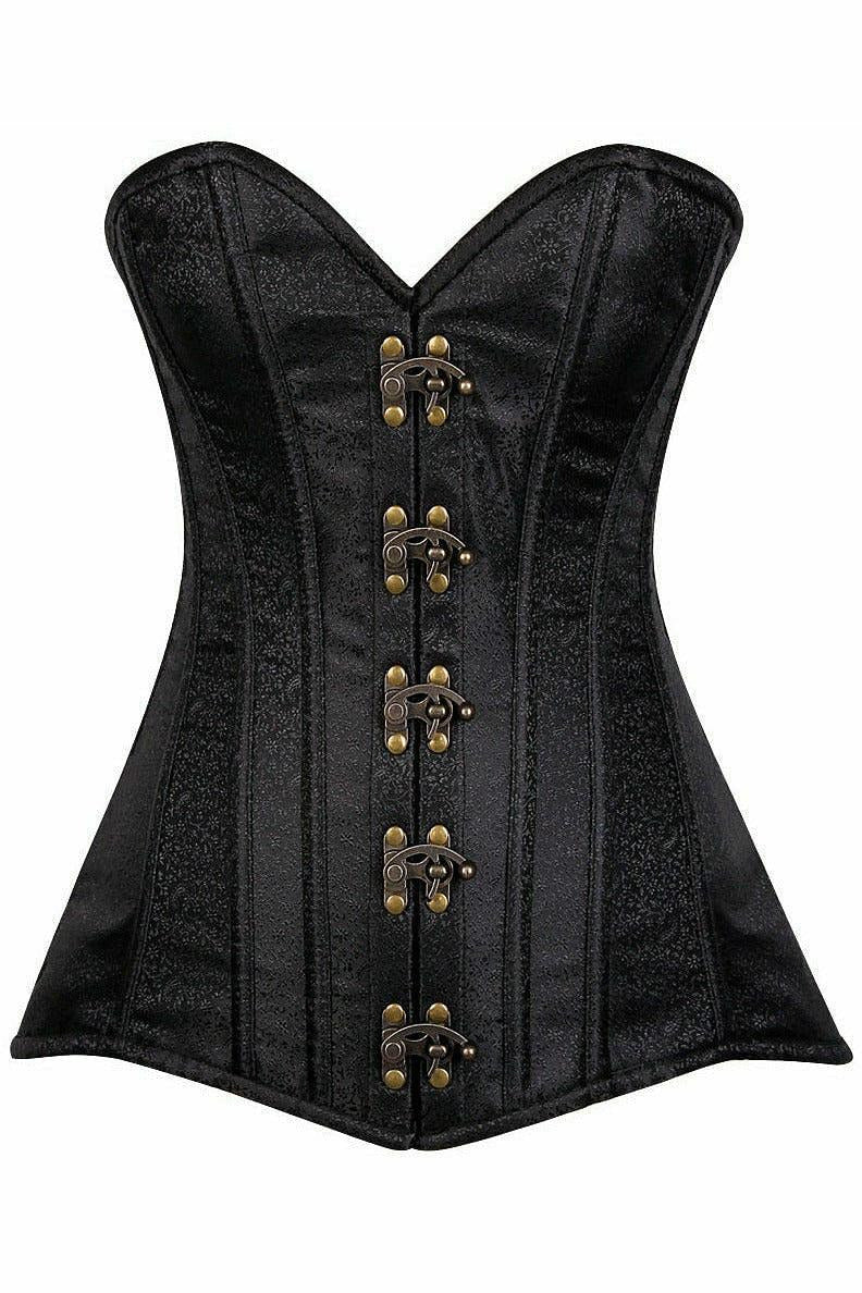 Top Drawer Black Brocade Steel Boned Corset w/Clasp Closure-Daisy Corsets