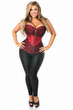 Top Drawer Wine Brocade Steel Boned Corset w/Black Eyelash Lace-Daisy Corsets