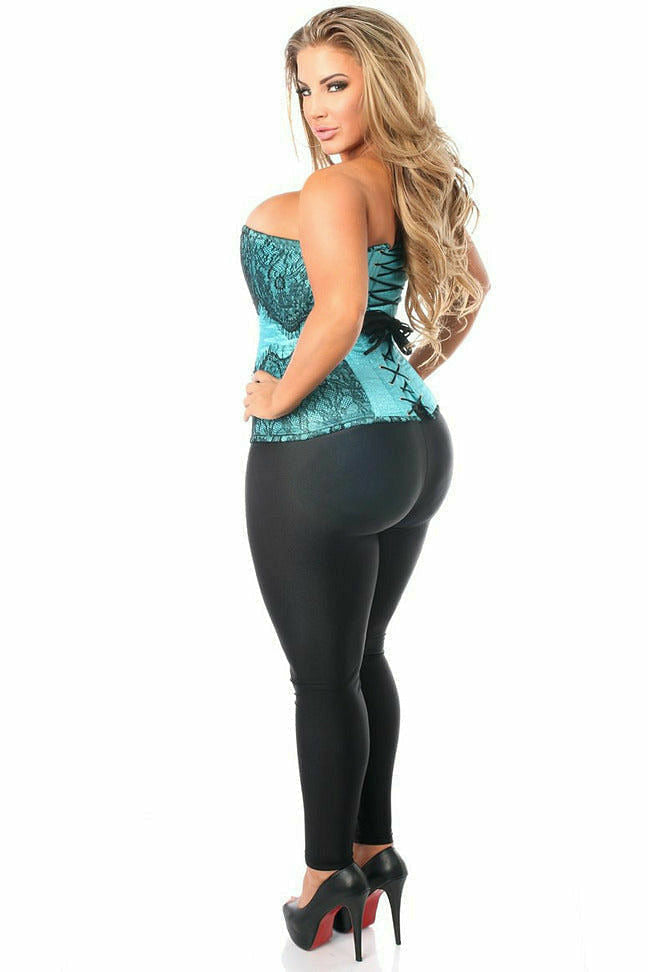 Top Drawer Teal Brocade Steel Boned Corset w/Black Eyelash Lace-Daisy Corsets