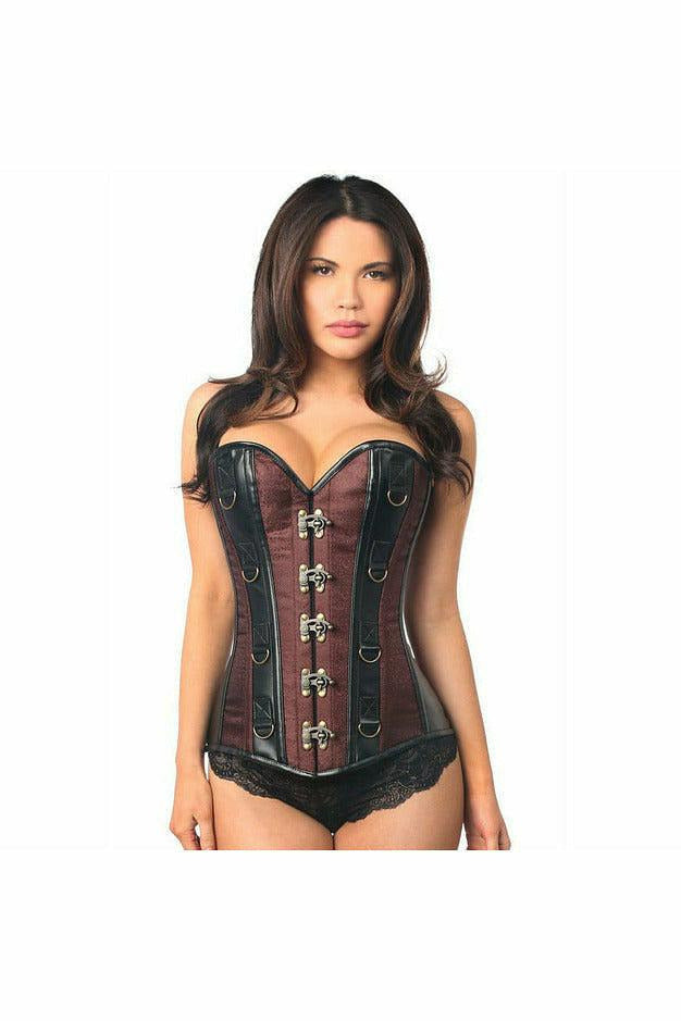 Top Drawer Brown Brocade & Faux Leather Steel Boned Corset-Daisy Corsets