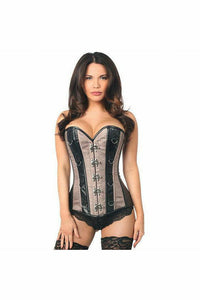 Top Drawer Gunmetal Brocade & Faux Leather Steel Boned Corset-Daisy Corsets