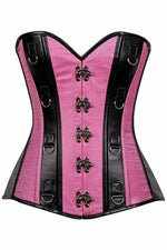 Top Drawer Pink Brocade & Faux Leather Steel Boned Corset-Daisy Corsets