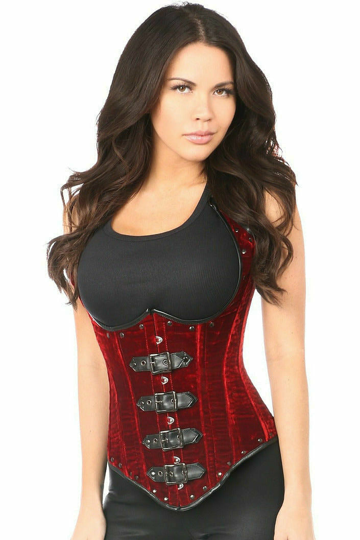 Top Drawer Steel Boned Red Velvet Underbust Corset w/Buckling-Daisy Corsets