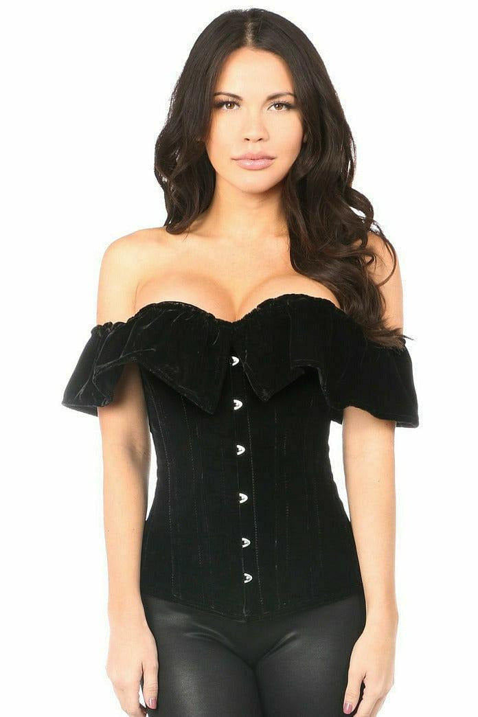 Top Drawer Black Velvet Off-The-Shoulder Steel Boned Corset-Daisy Corsets