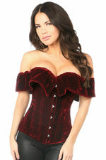 Top Drawer Dark Red Velvet Off-The-Shoulder Steel Boned Corset-Daisy Corsets