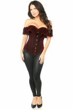 Top Drawer Dark Red Velvet Off-The-Shoulder Steel Boned Corset-Daisy Corsets