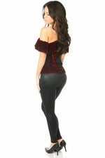 Top Drawer Dark Red Velvet Off-The-Shoulder Steel Boned Corset-Daisy Corsets