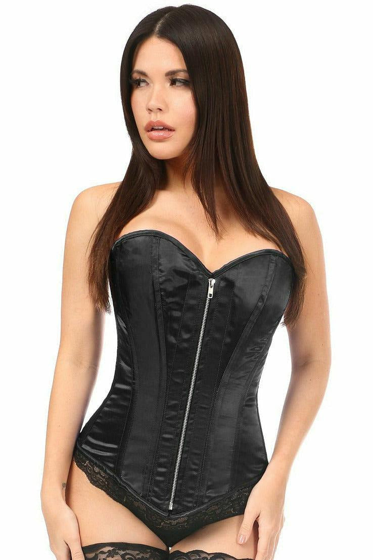 Top Drawer Black Satin Steel Boned Corset-Daisy Corsets