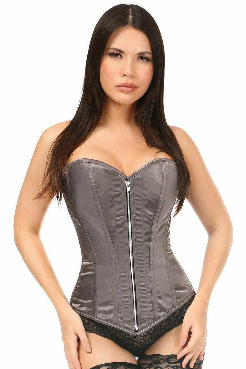 Top Drawer Gunmetal Satin Steel Boned Corset-Daisy Corsets