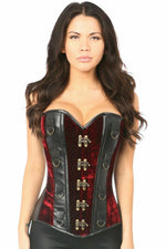 Top Drawer Red Velvet & Faux Leather Steel Boned Corset-Daisy Corsets