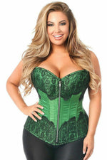 Top Drawer Emerald Brocade Steel Boned Corset w/Black Eyelash Lace-Daisy Corsets